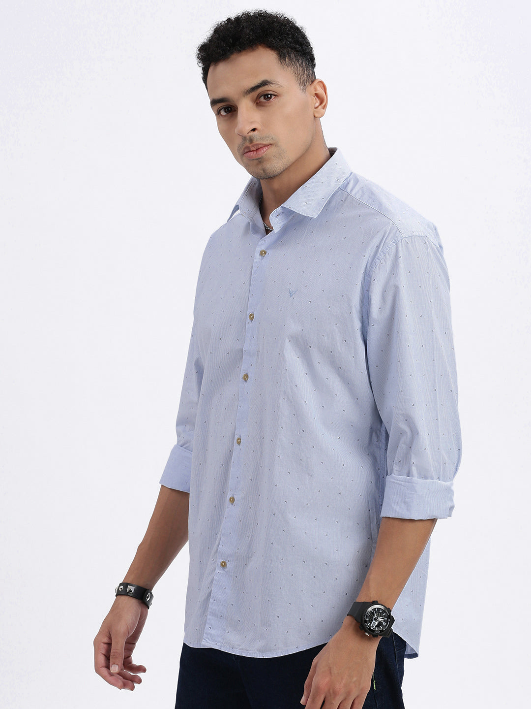 Men Blue Micro Print Slim Fit Shirt