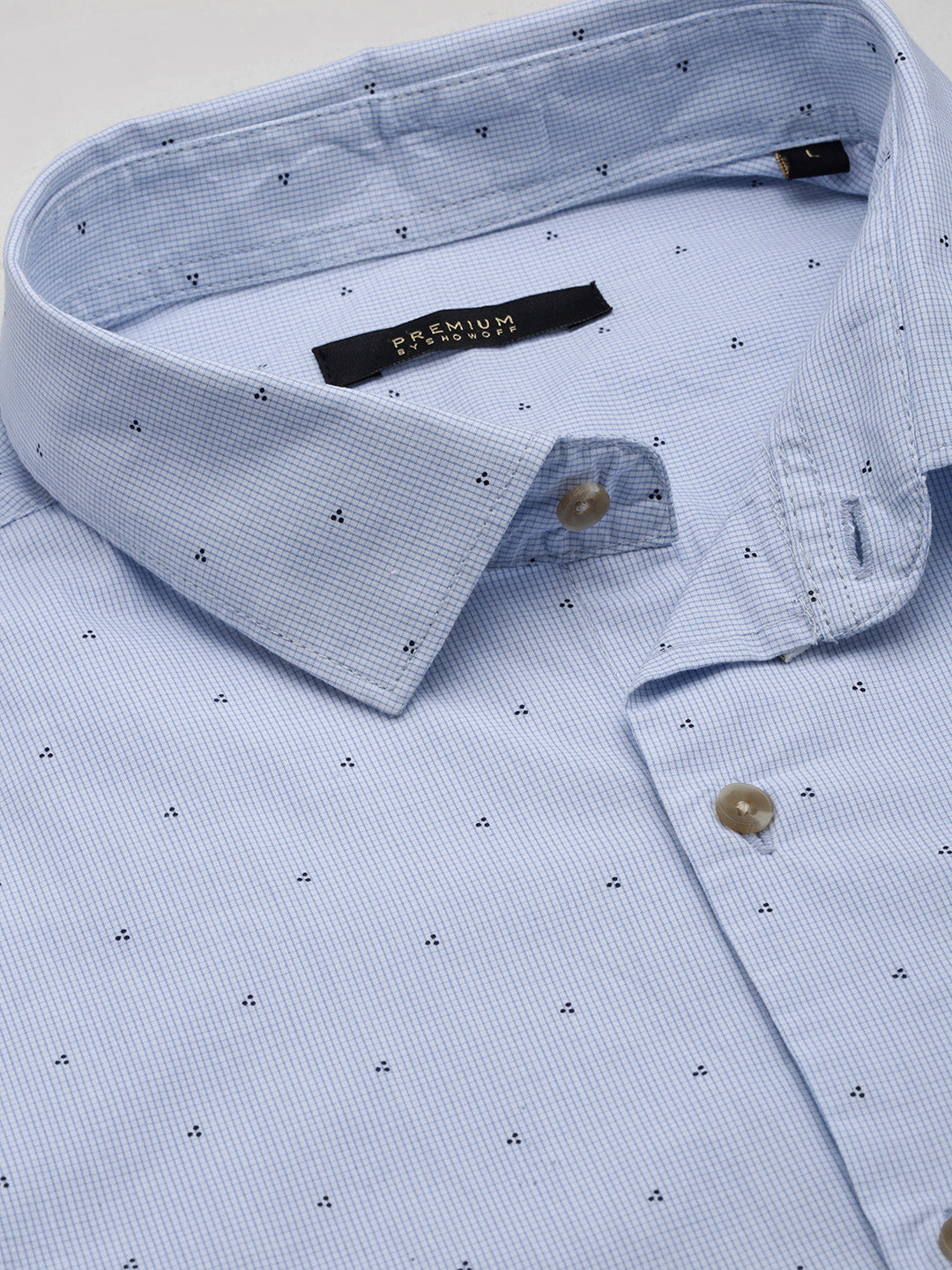 Men Blue Micro Print Slim Fit Shirt