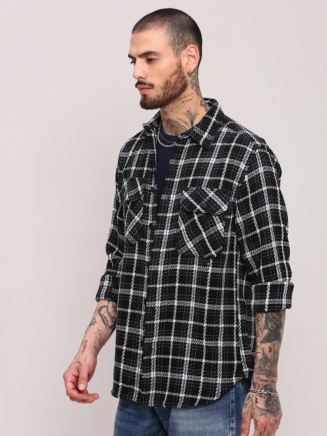 Men Black Checked Shacket