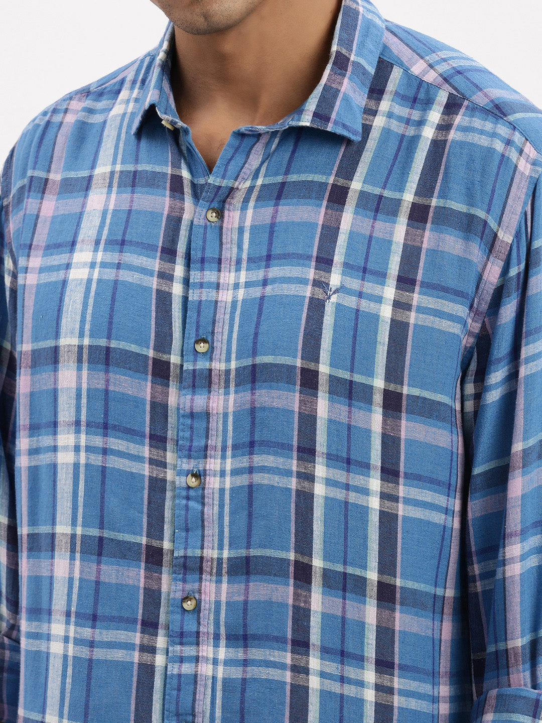 Men Blue Checked Slim Fit Shirt