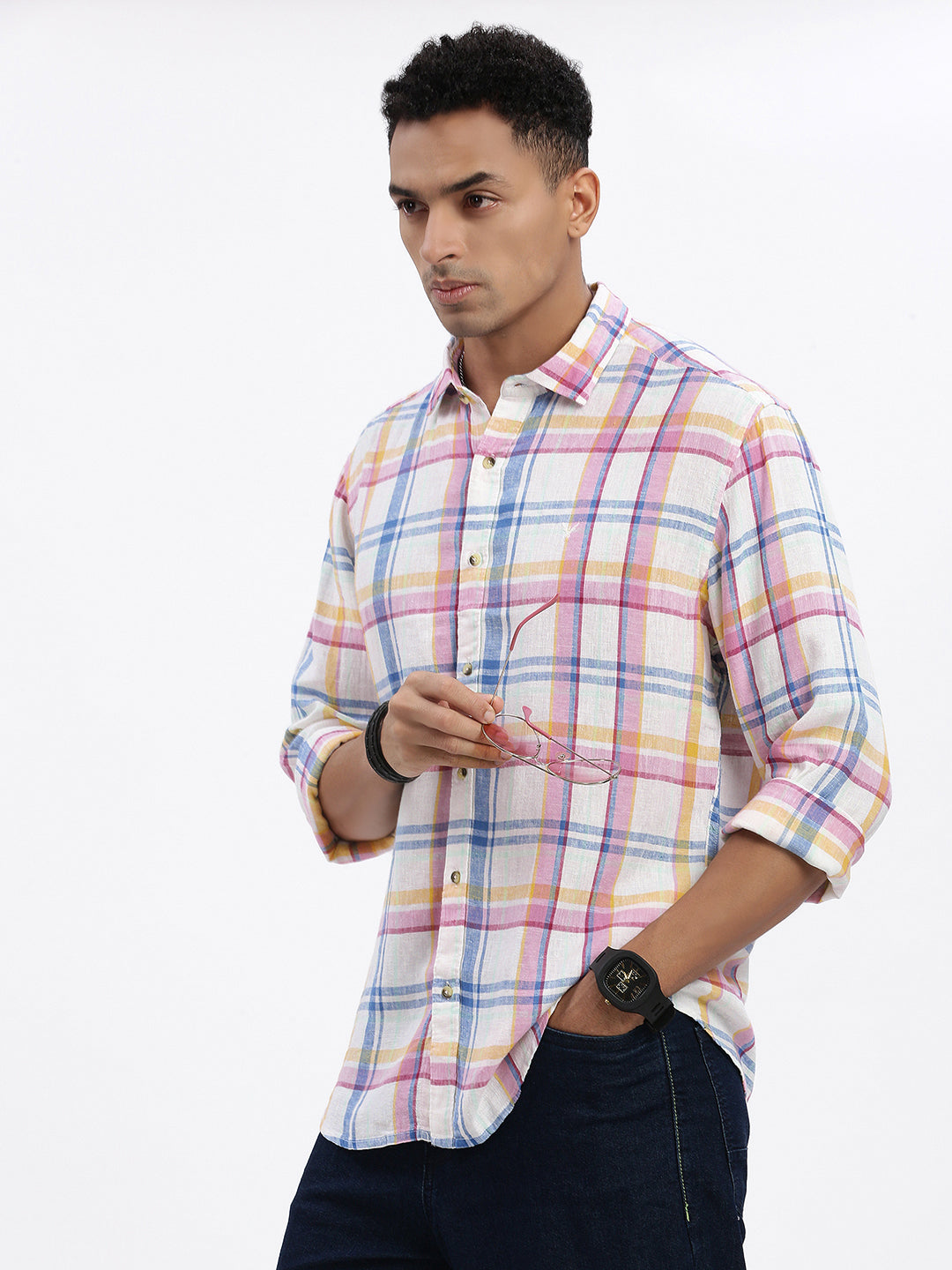 Men White Checked Slim Fit Shirt