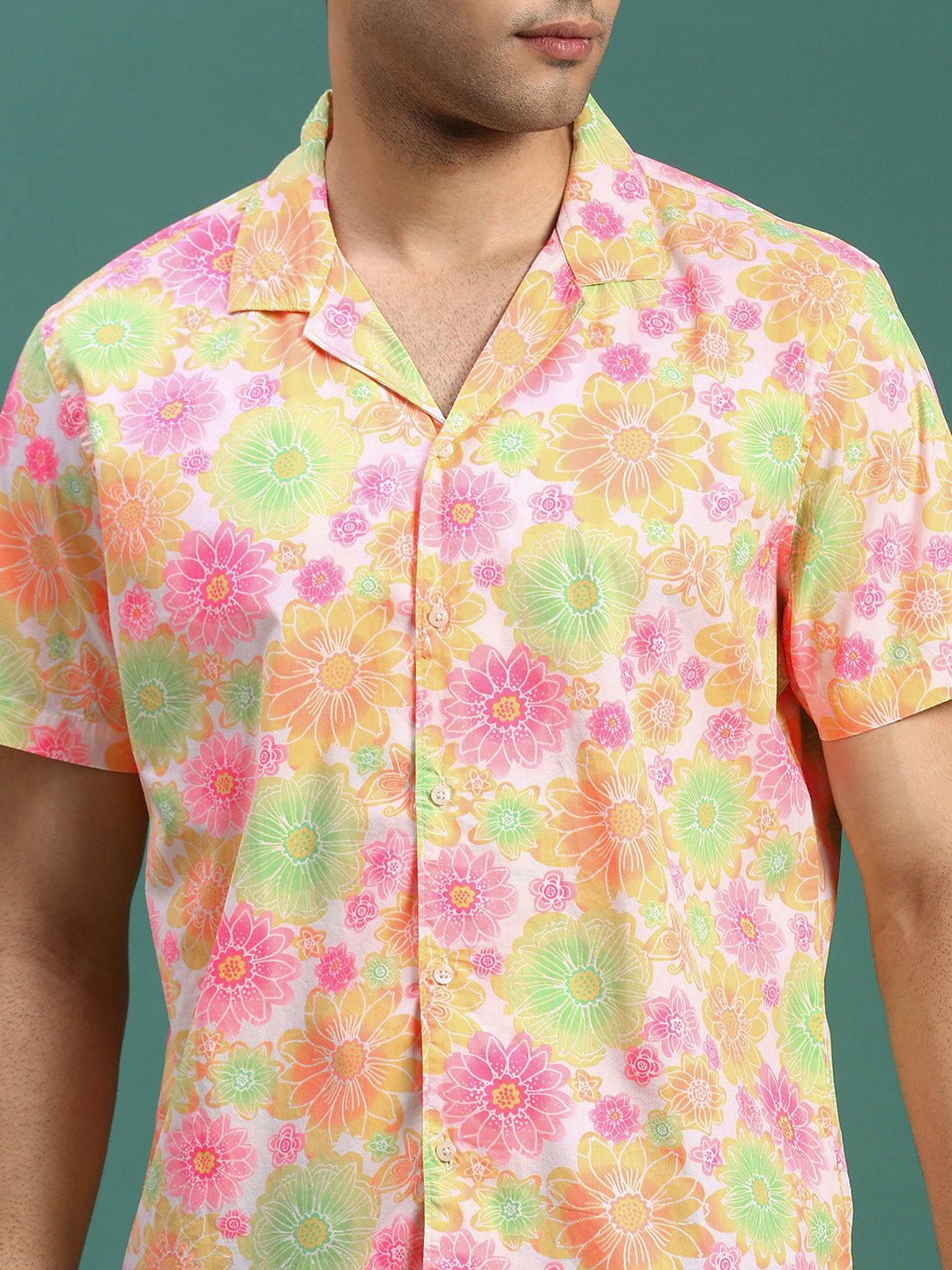 Men Cuban Collar Floral Multi Relaxed Fit Shirt