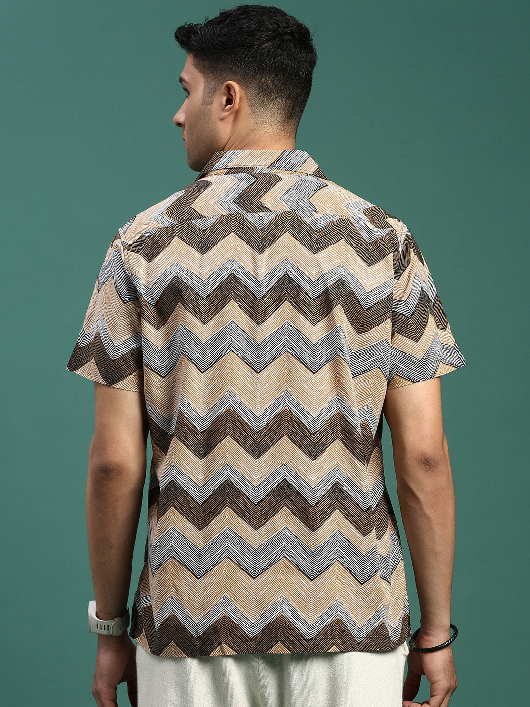 Men Cuban Collar Geometric Multi Relaxed Fit Shirt