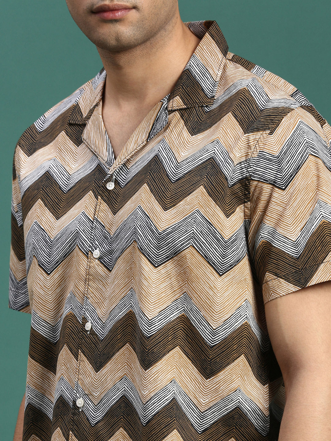 Men Cuban Collar Geometric Multi Relaxed Fit Shirt