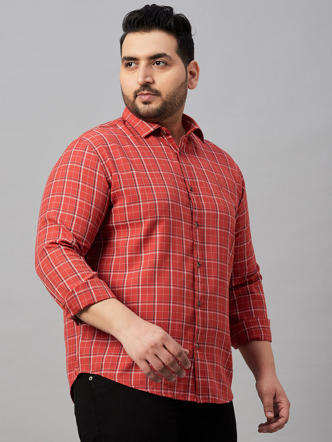 Men Checked Rust Shirt