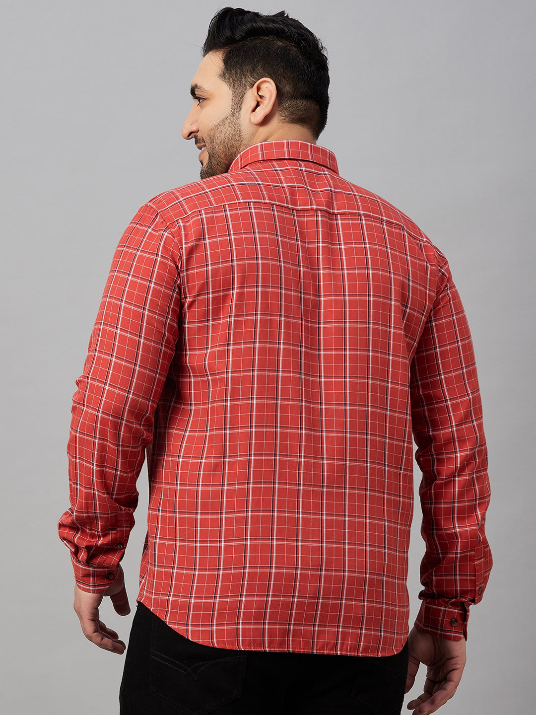 Men Checked Rust Shirt