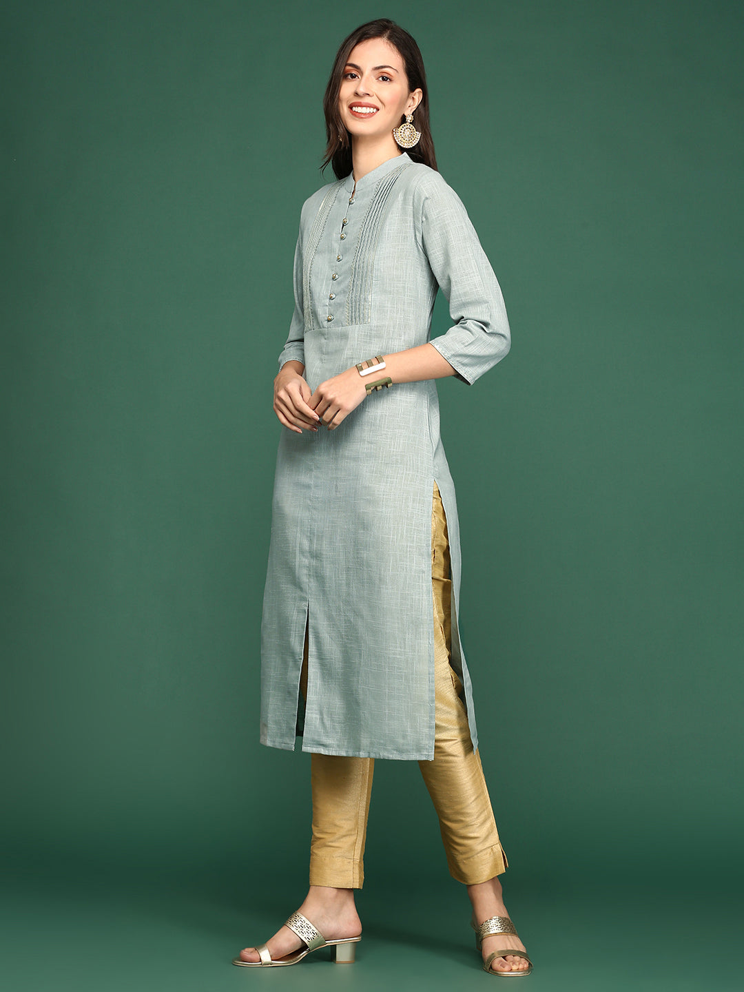 Women's Grey Solid Straight Kurta