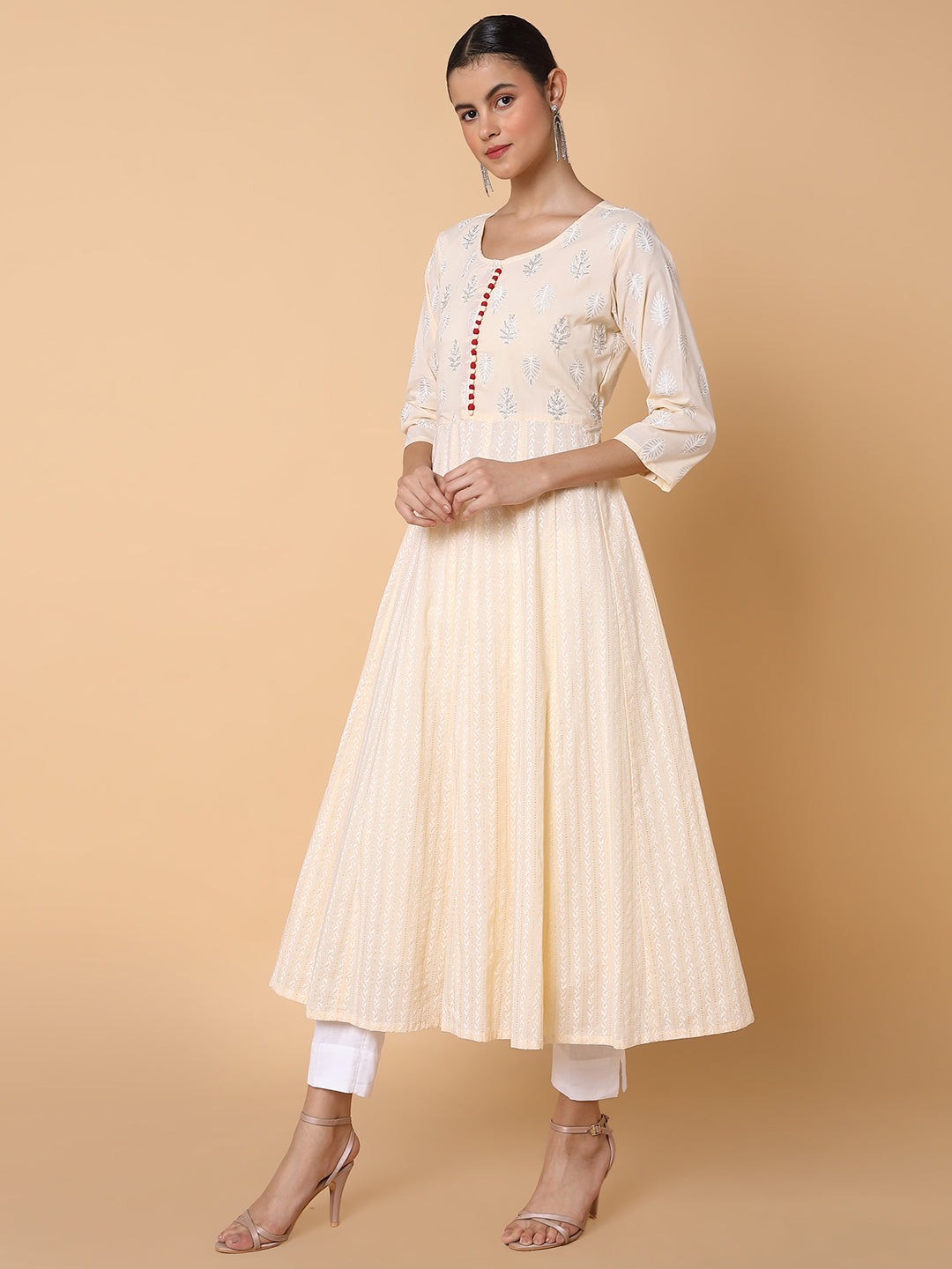 Women Ethnic Motifs Cream Anarkali Kurta with Duppatta