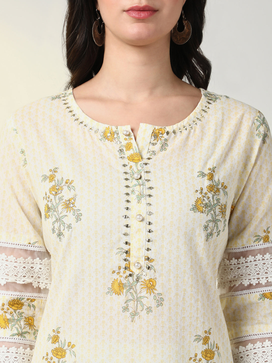 Women Cream Floral Kurta Set with Dupatta