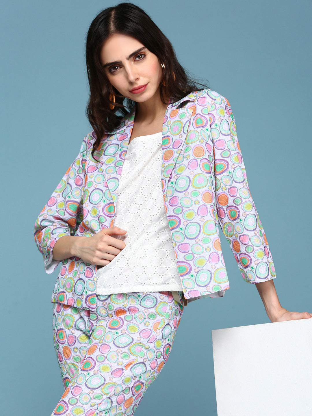 Women White Printed Co-Ords