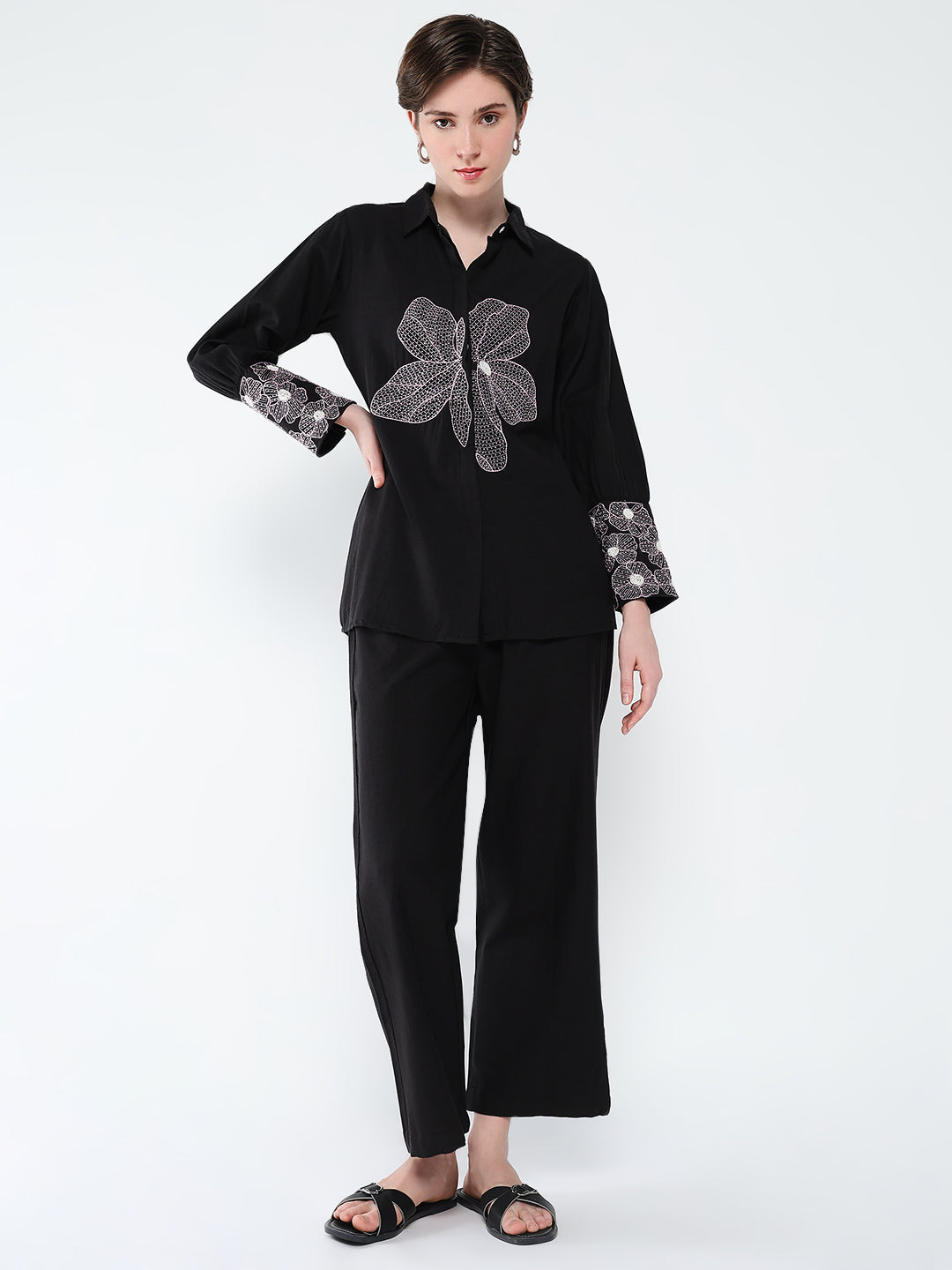 Women Black Embroidered Co Ords Set