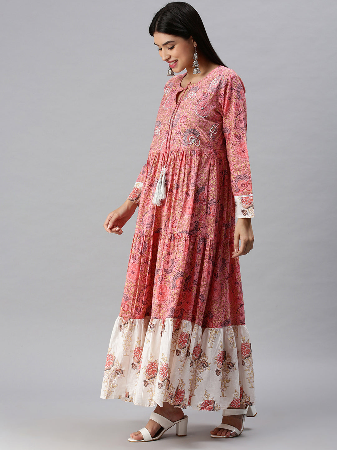 Women Printed Pink Anarkali Kurta