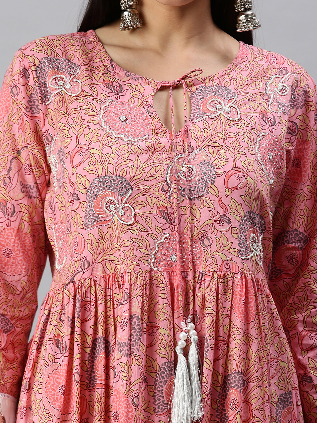 Women Printed Pink Anarkali Kurta