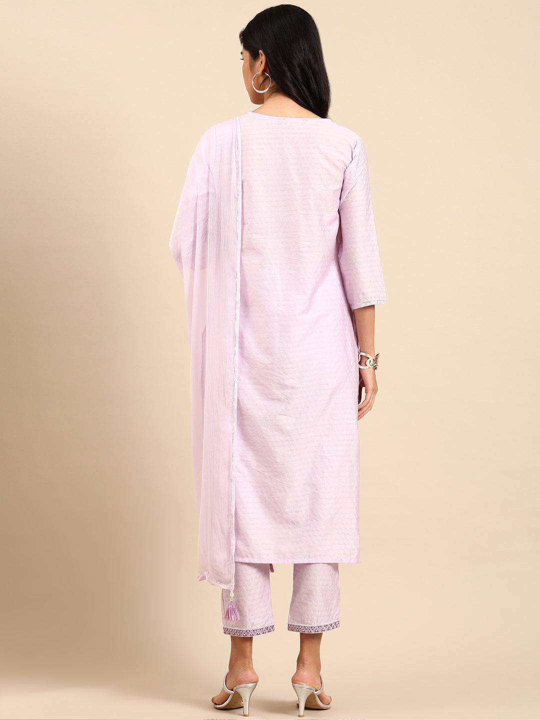 Women Solid Purple Straight Kurta Set with Dupatta