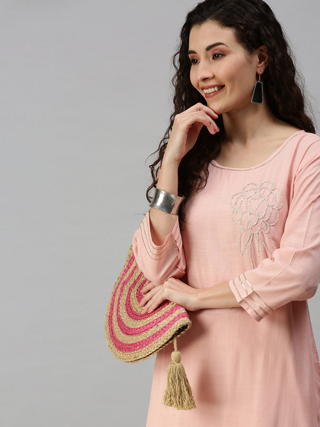 Women Solid Pink Straight Kurta