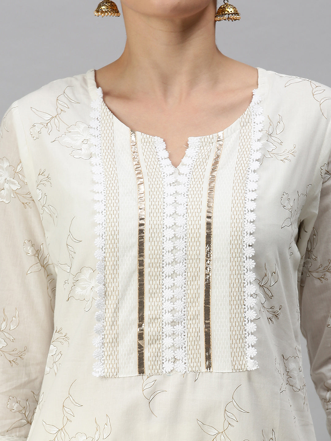 Women Printed White Straight Kurta