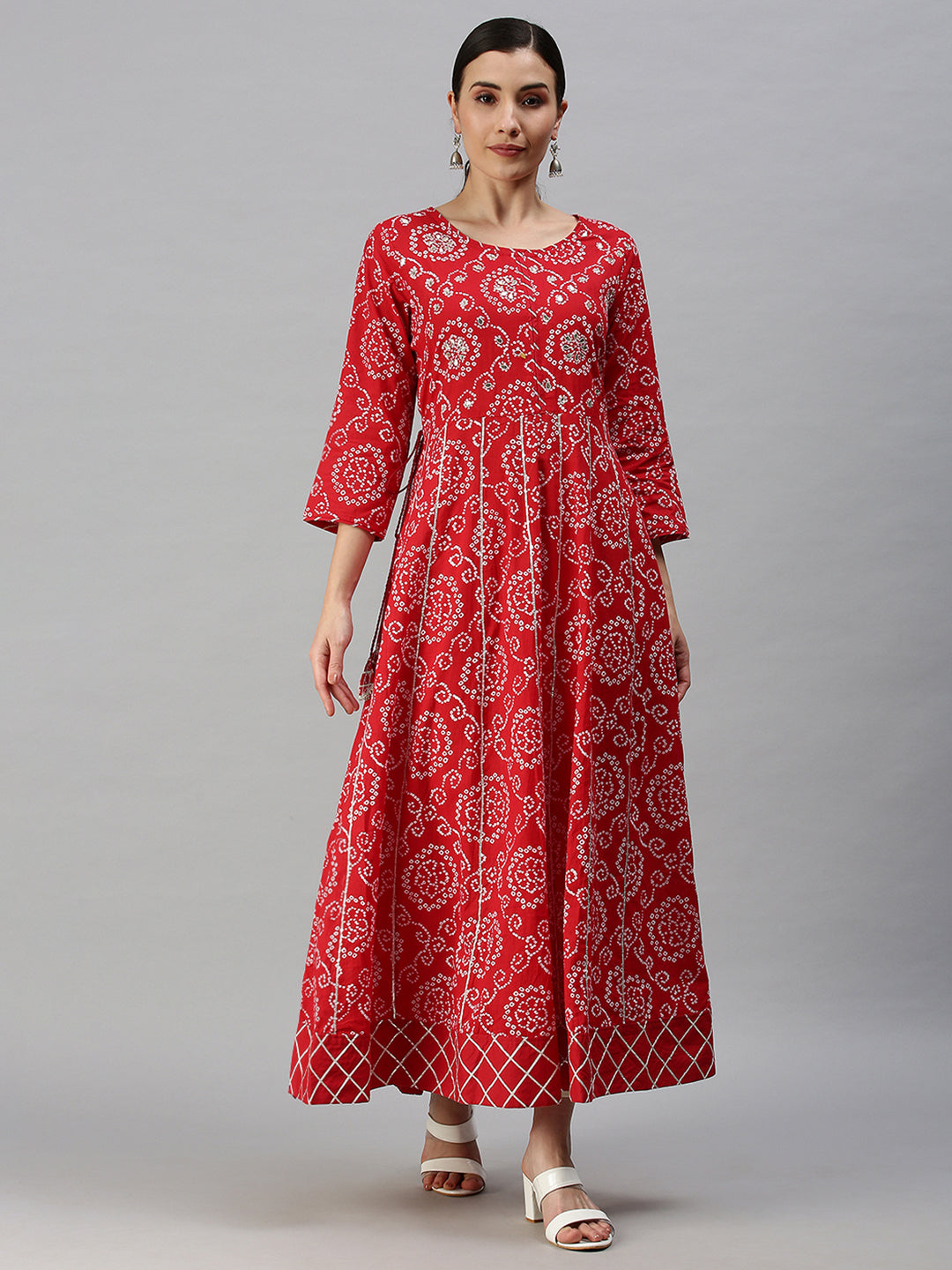 Women Printed Red Anarkali Kurta