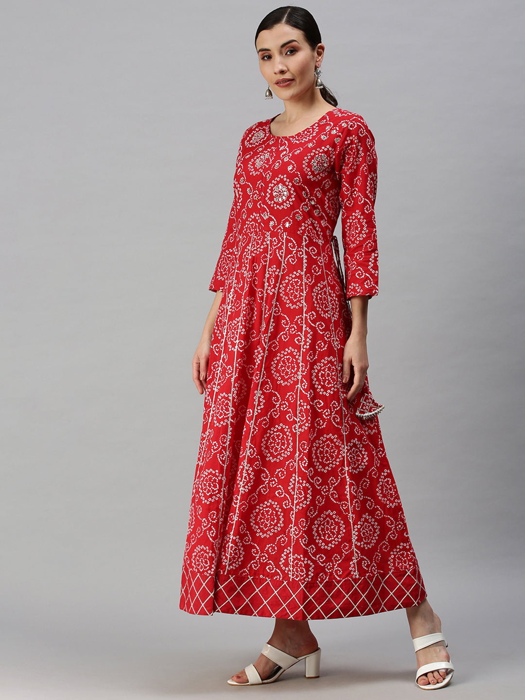 Women Printed Red Anarkali Kurta