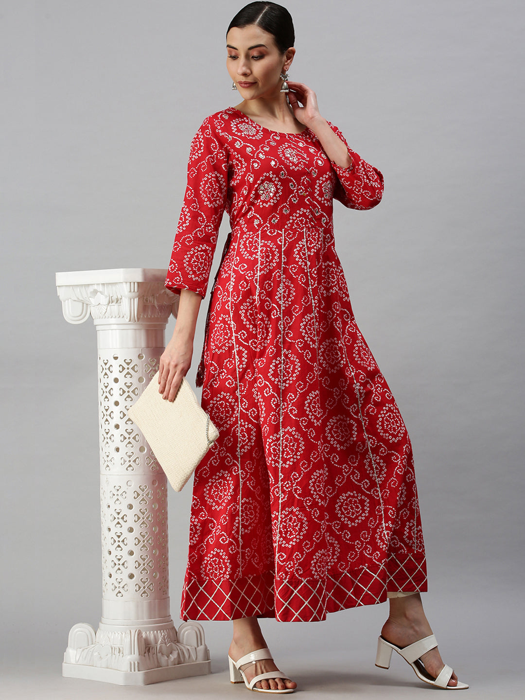 Women Printed Red Anarkali Kurta