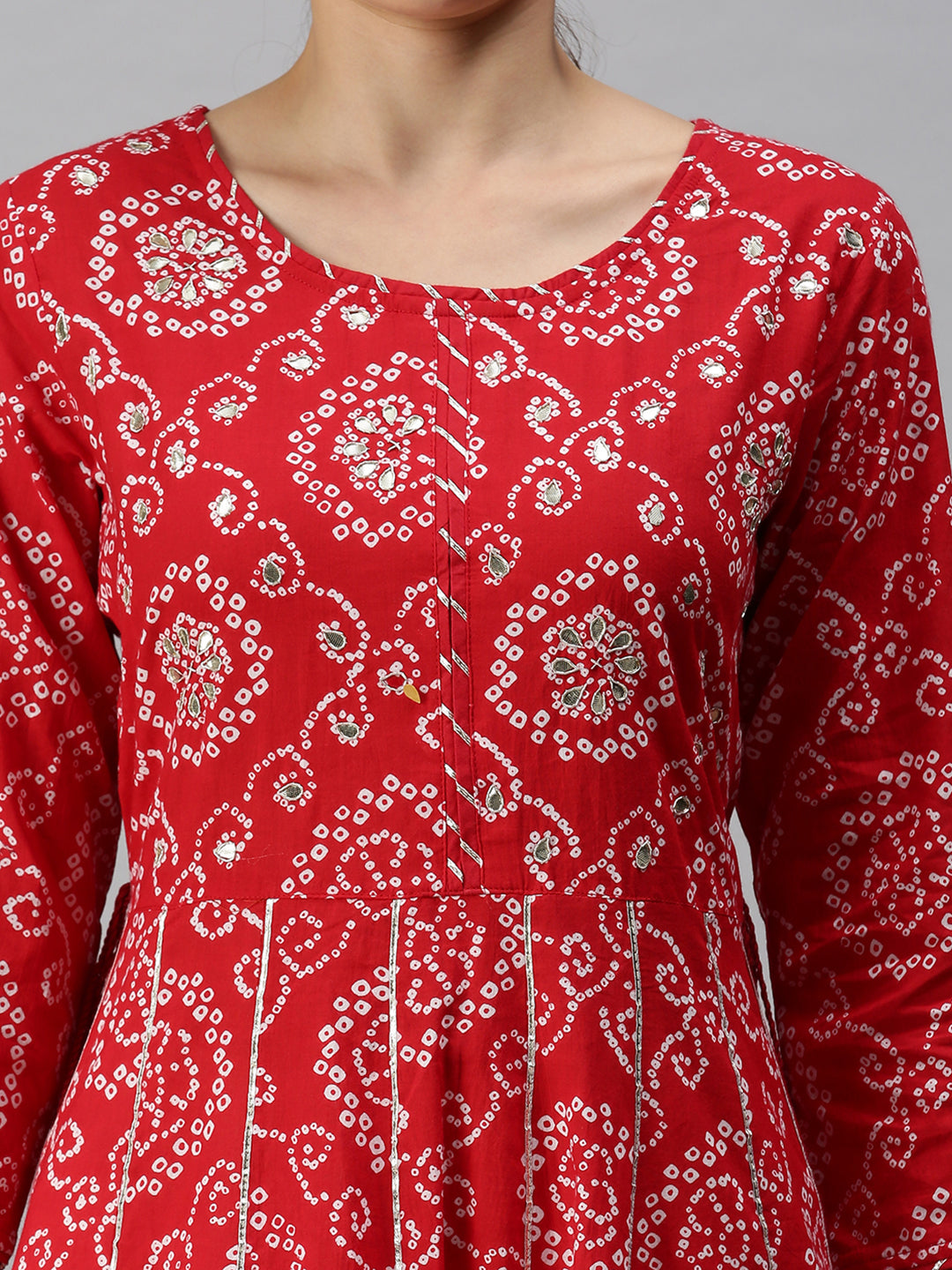 Women Printed Red Anarkali Kurta