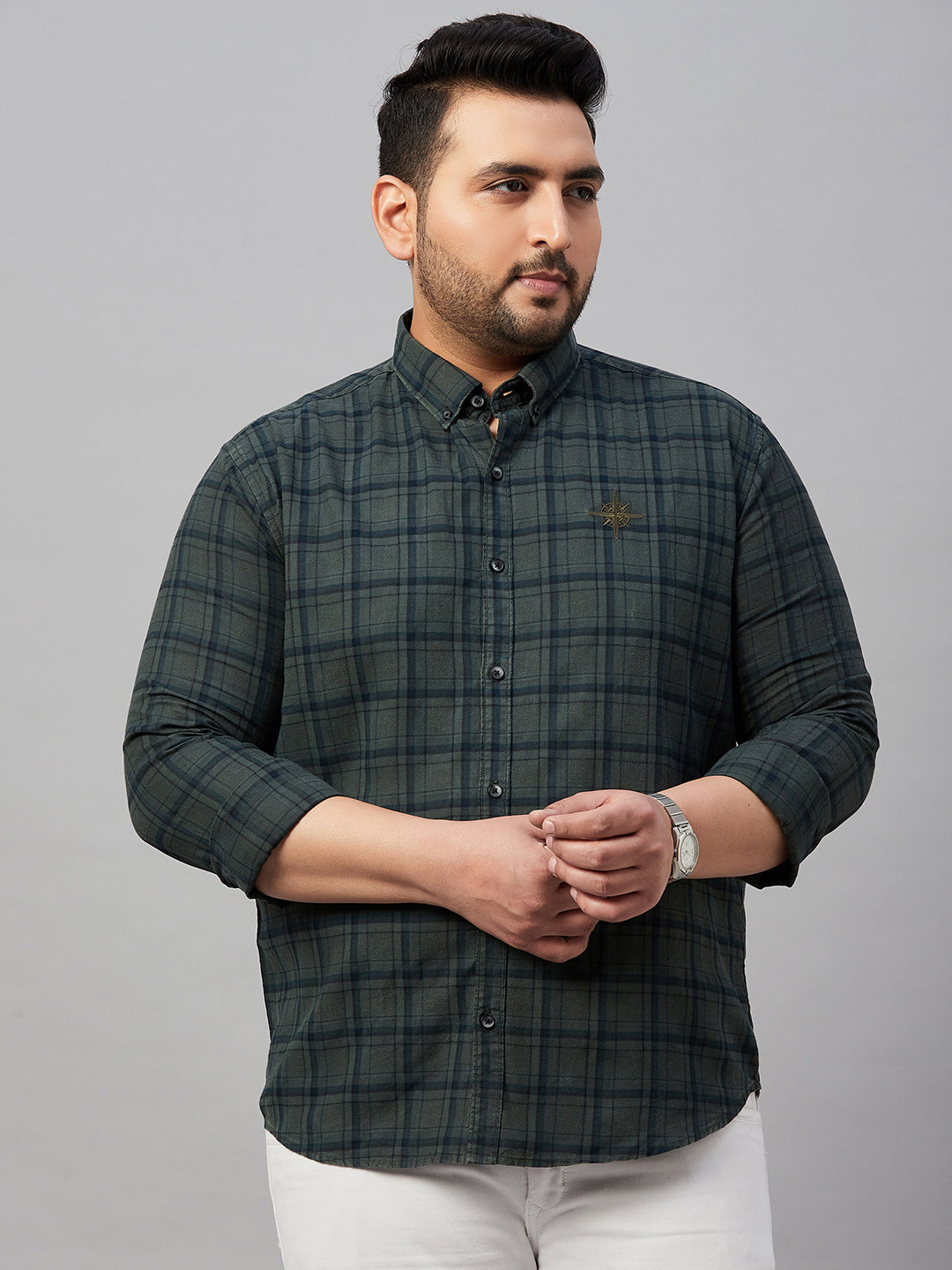 Men Checked Olive Comfort Shirt