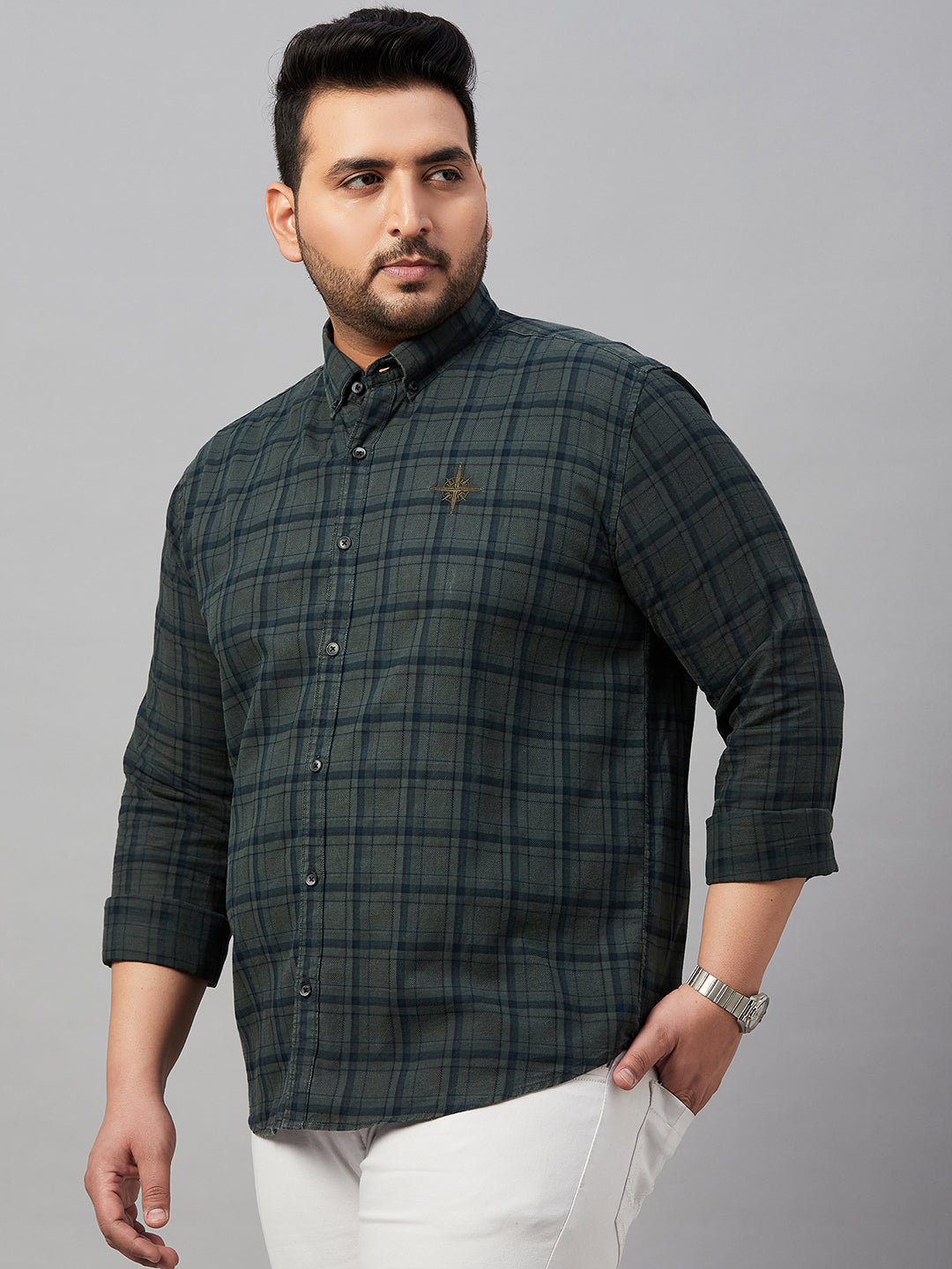 Men Checked Olive Comfort Shirt