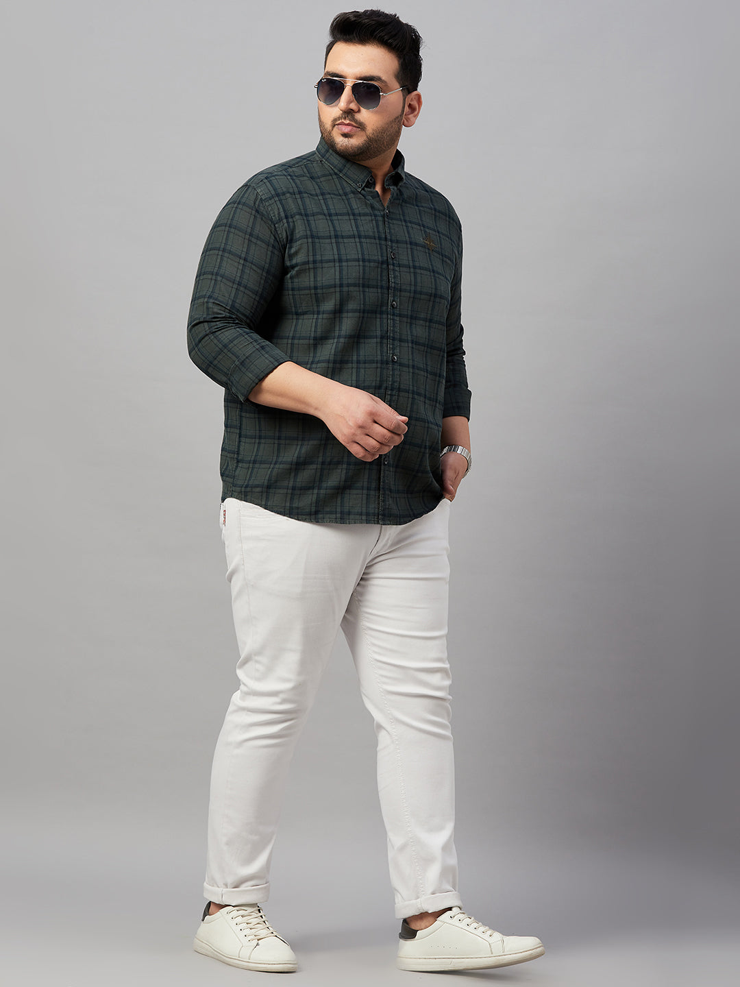 Men Checked Olive Comfort Shirt