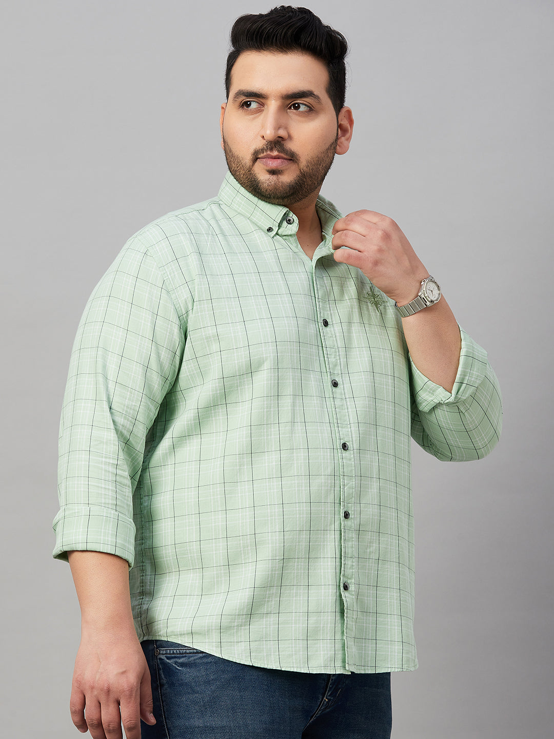 Men Checked Sea Green Comfort Shirt