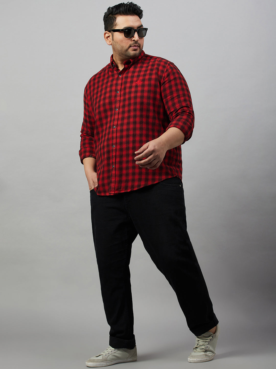 Men Checked Red Comfort Shirt