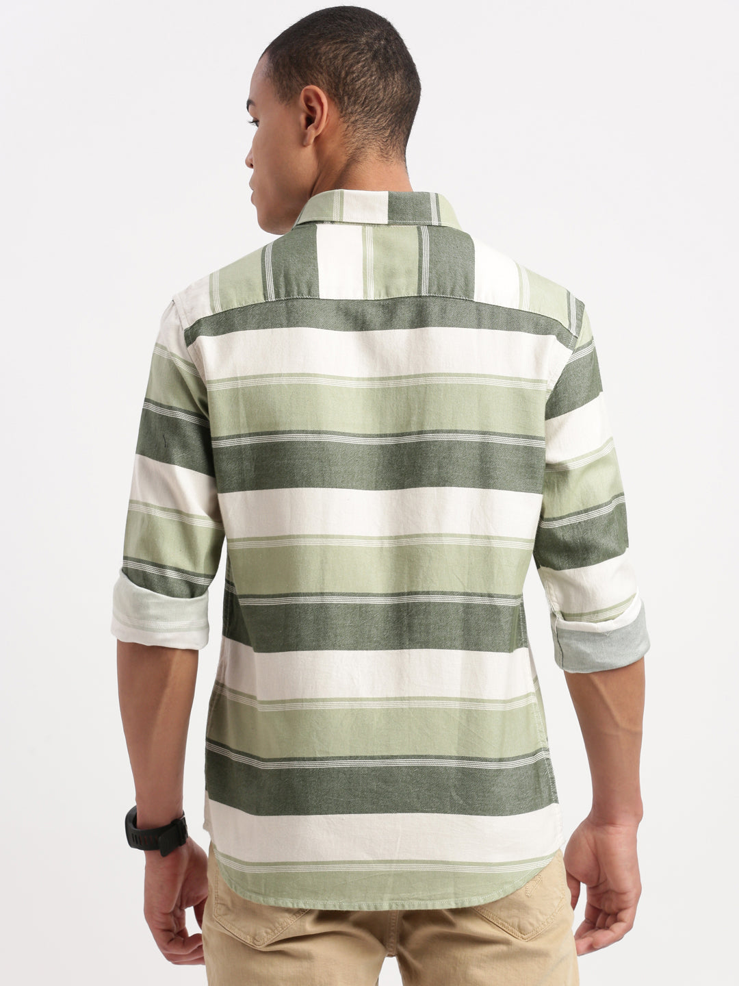 Men Horizontal Stripes Green Shirt