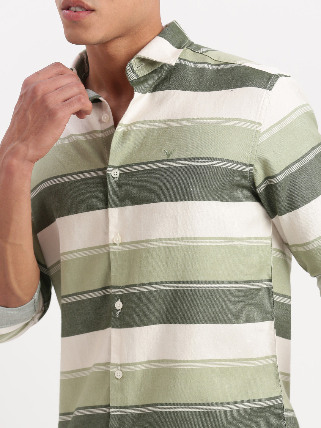 Men Horizontal Stripes Green Shirt