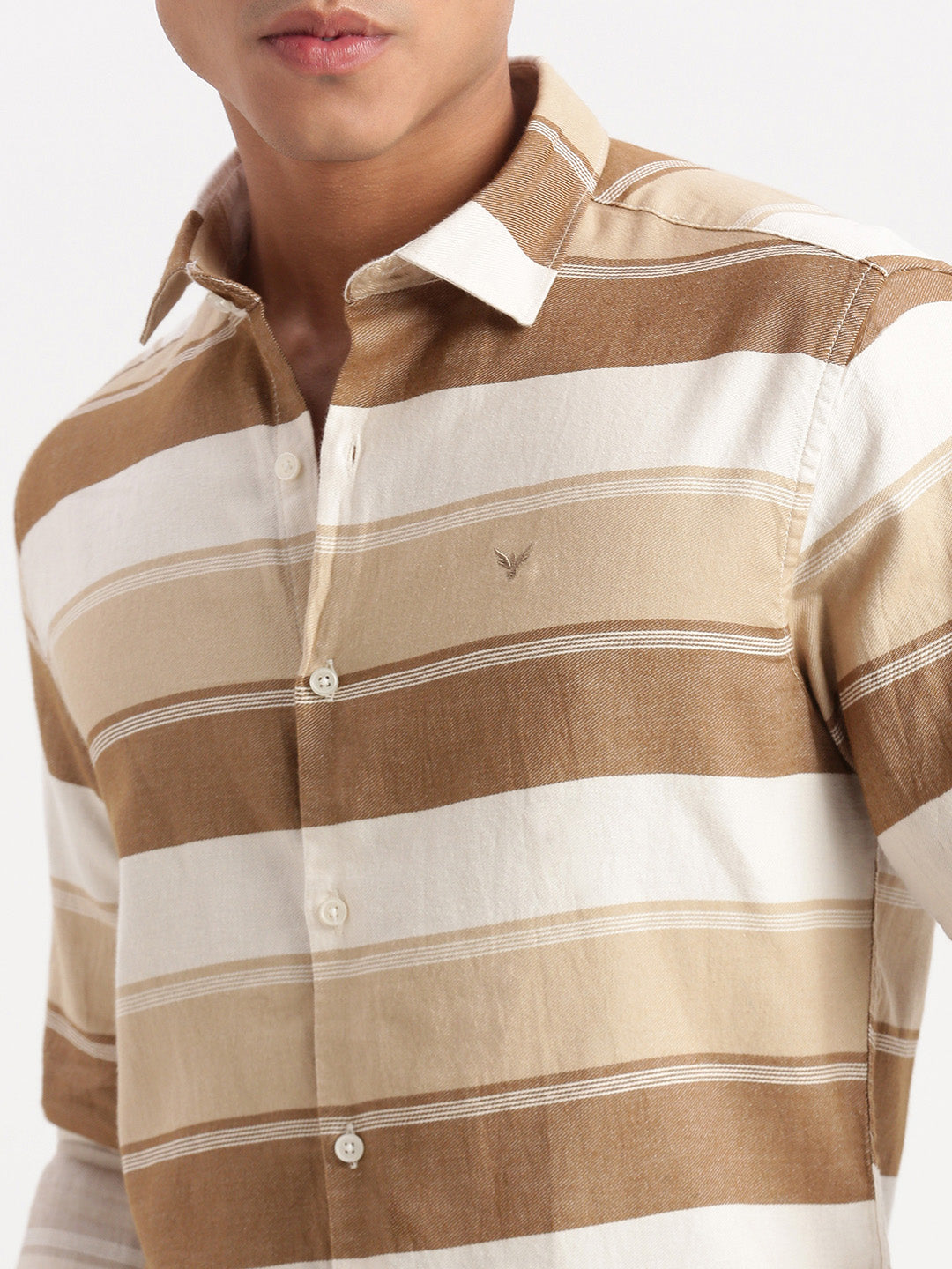 Men Horizontal Stripes Brown Shirt