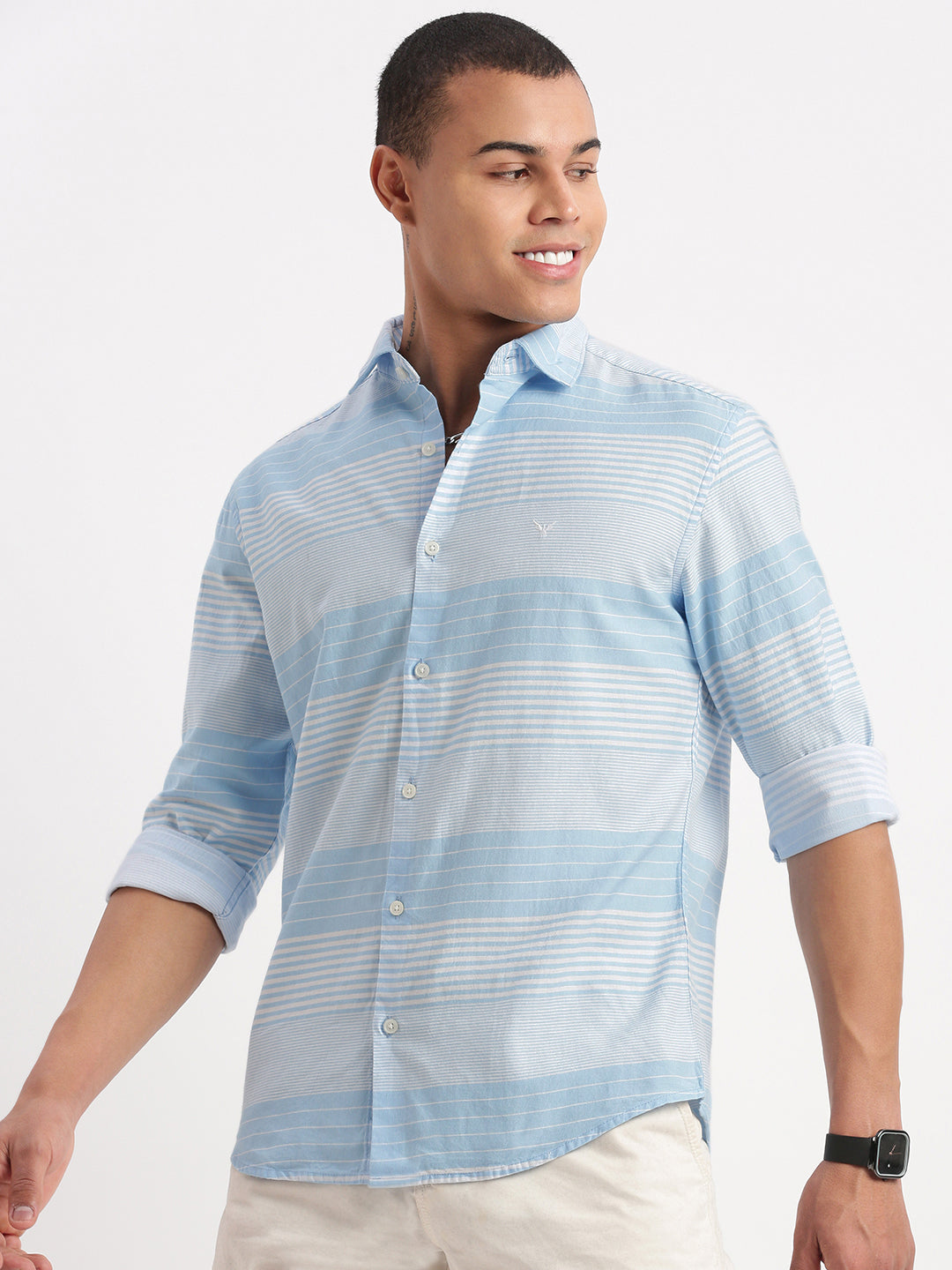 Men Horizontal Stripes Blue Shirt