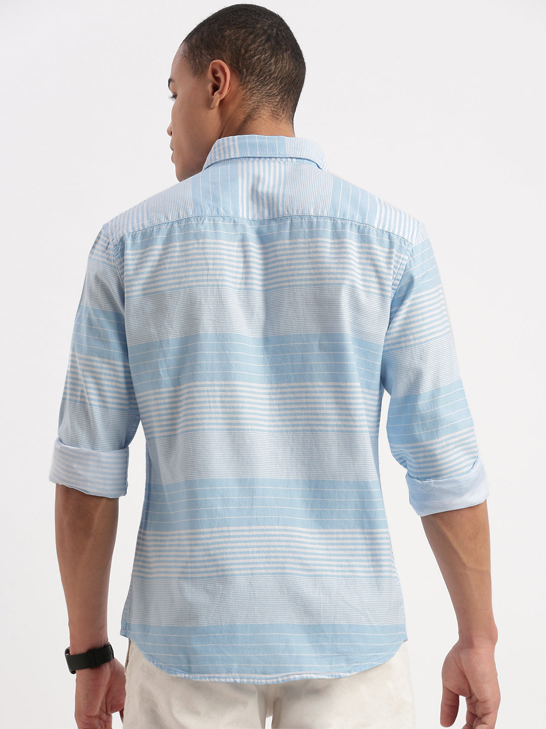Men Horizontal Stripes Blue Shirt