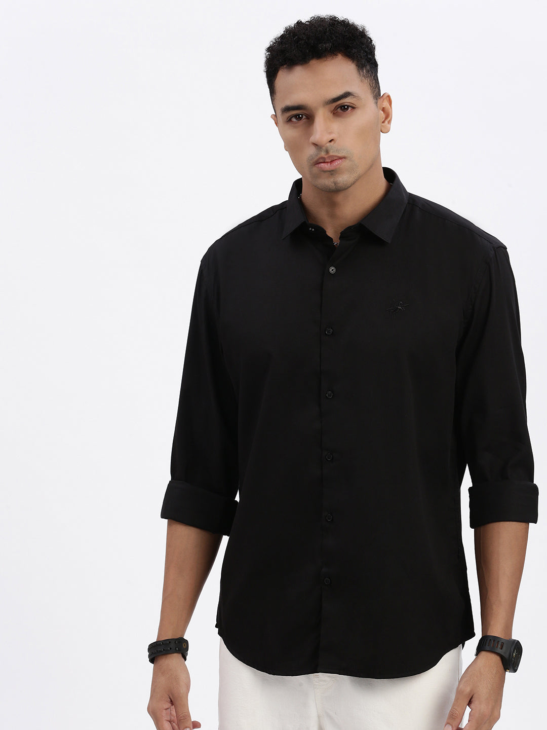 Men Black Solid Slim Fit Shirt