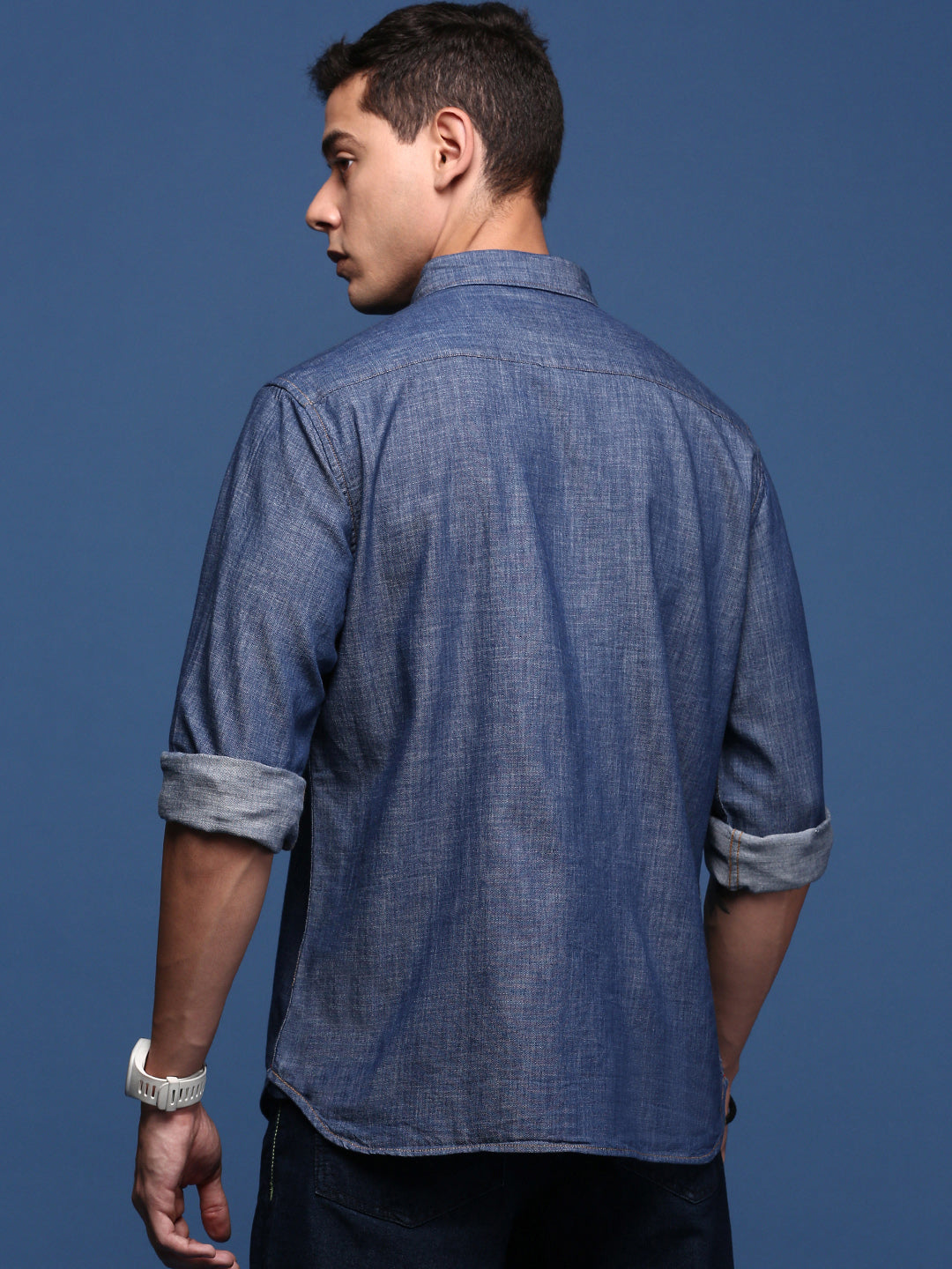 Men Solid Navy Blue Slim Fit Shirt