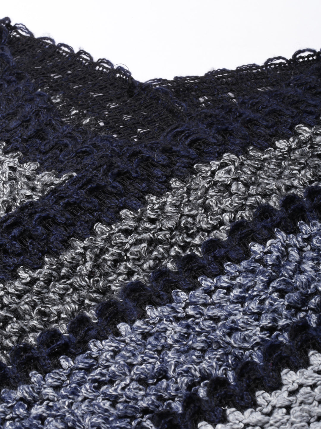 Women Striped Navy Blue Poncho