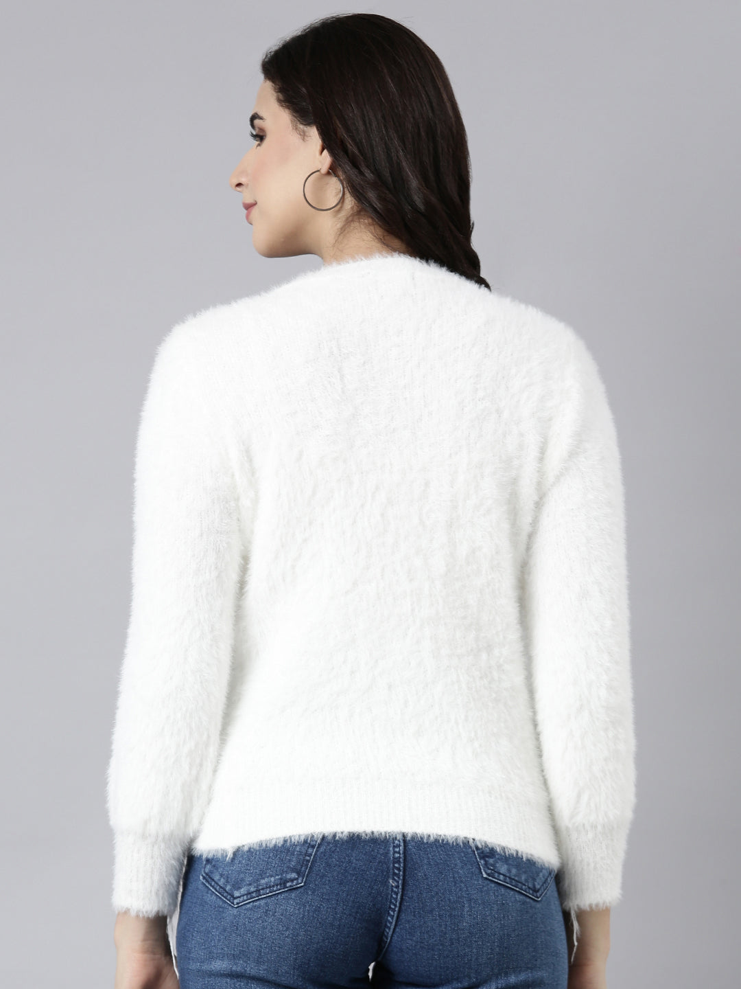 Women Solid Off White Pullover