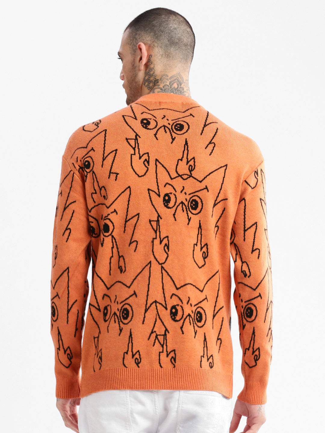 Men Round Neck Humour and Comic Orange Pullover