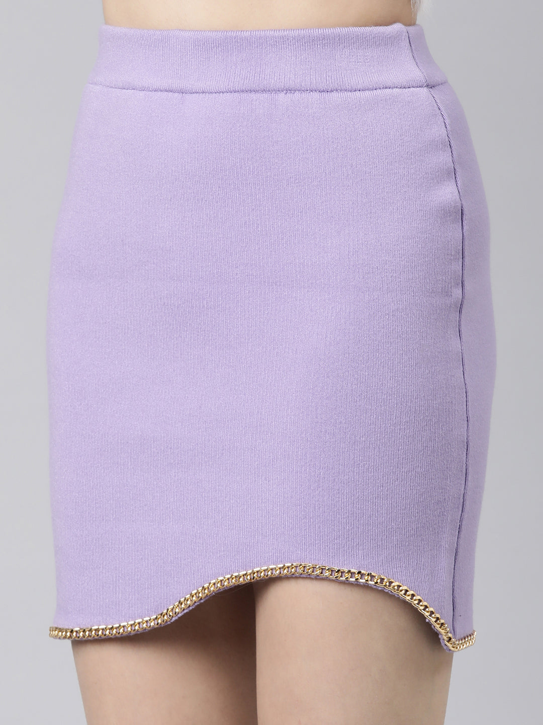 Women Solid Lavender High Low Pencil Mini Skirt