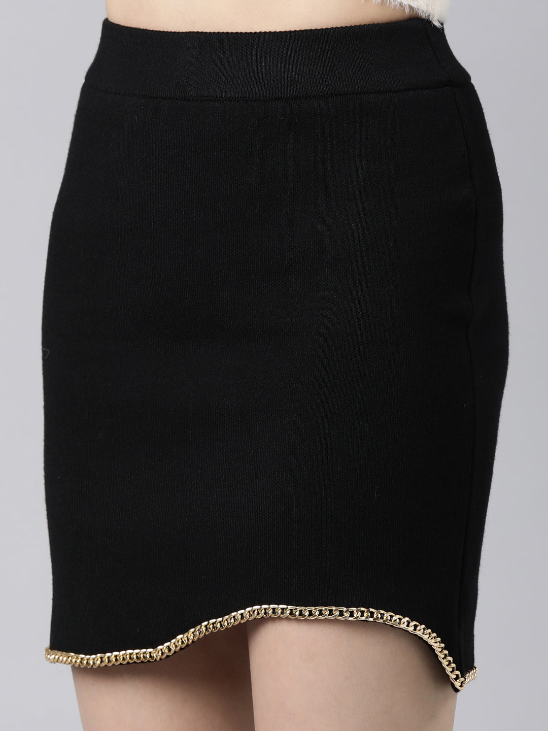 Women Solid Black High Low Pencil Mini Skirt