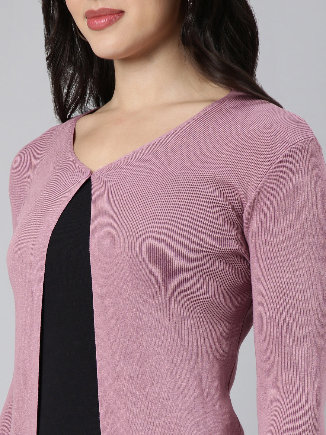 Women Solid Lavender Shrug