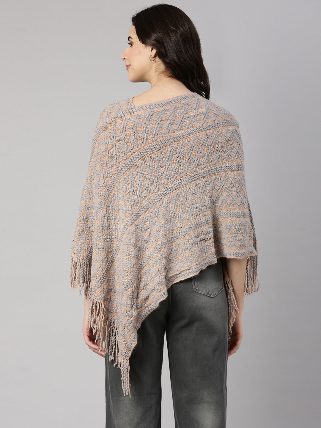 Women Solid Beige Poncho