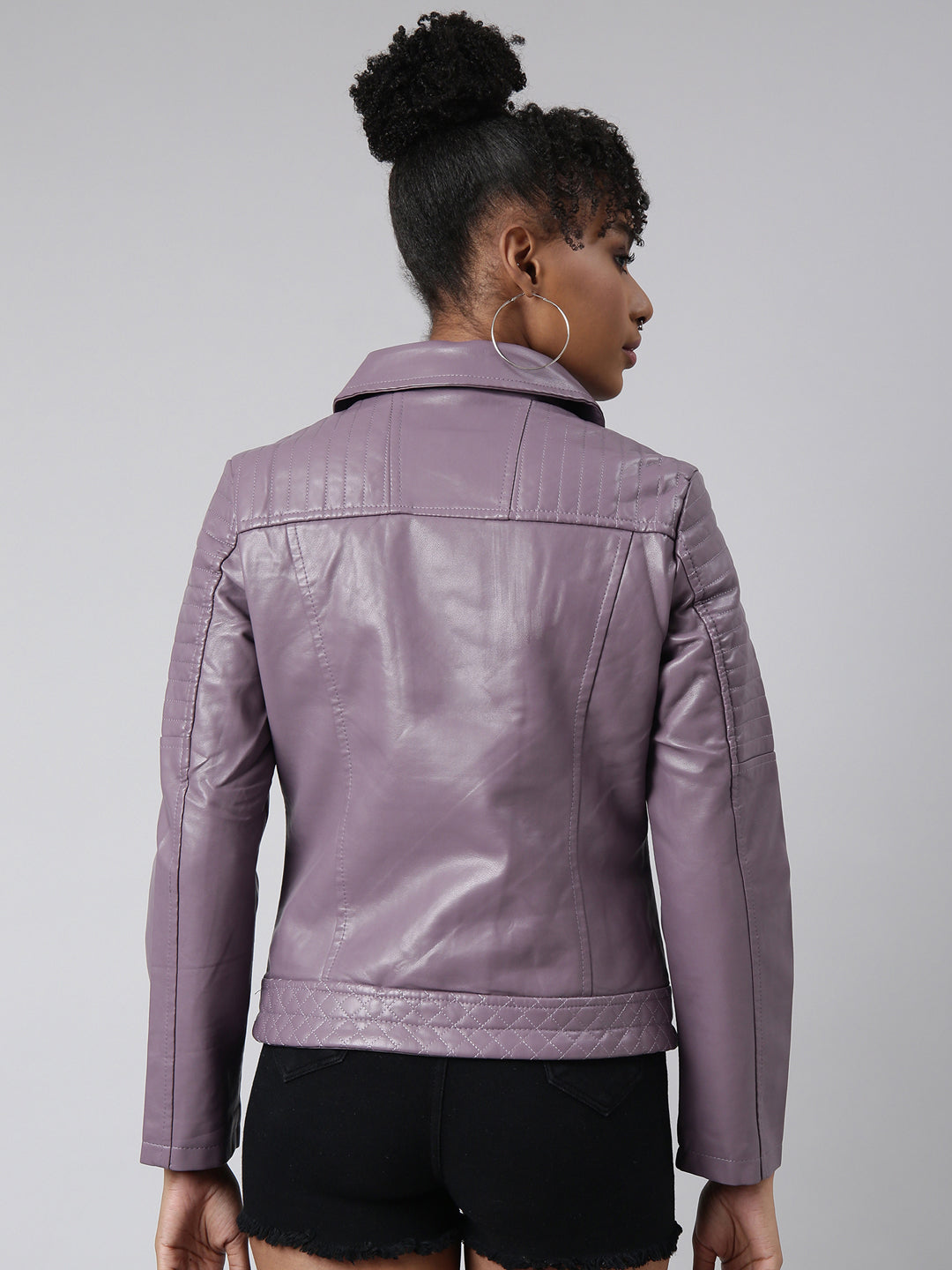 Women Solid Lavender Biker Jacket