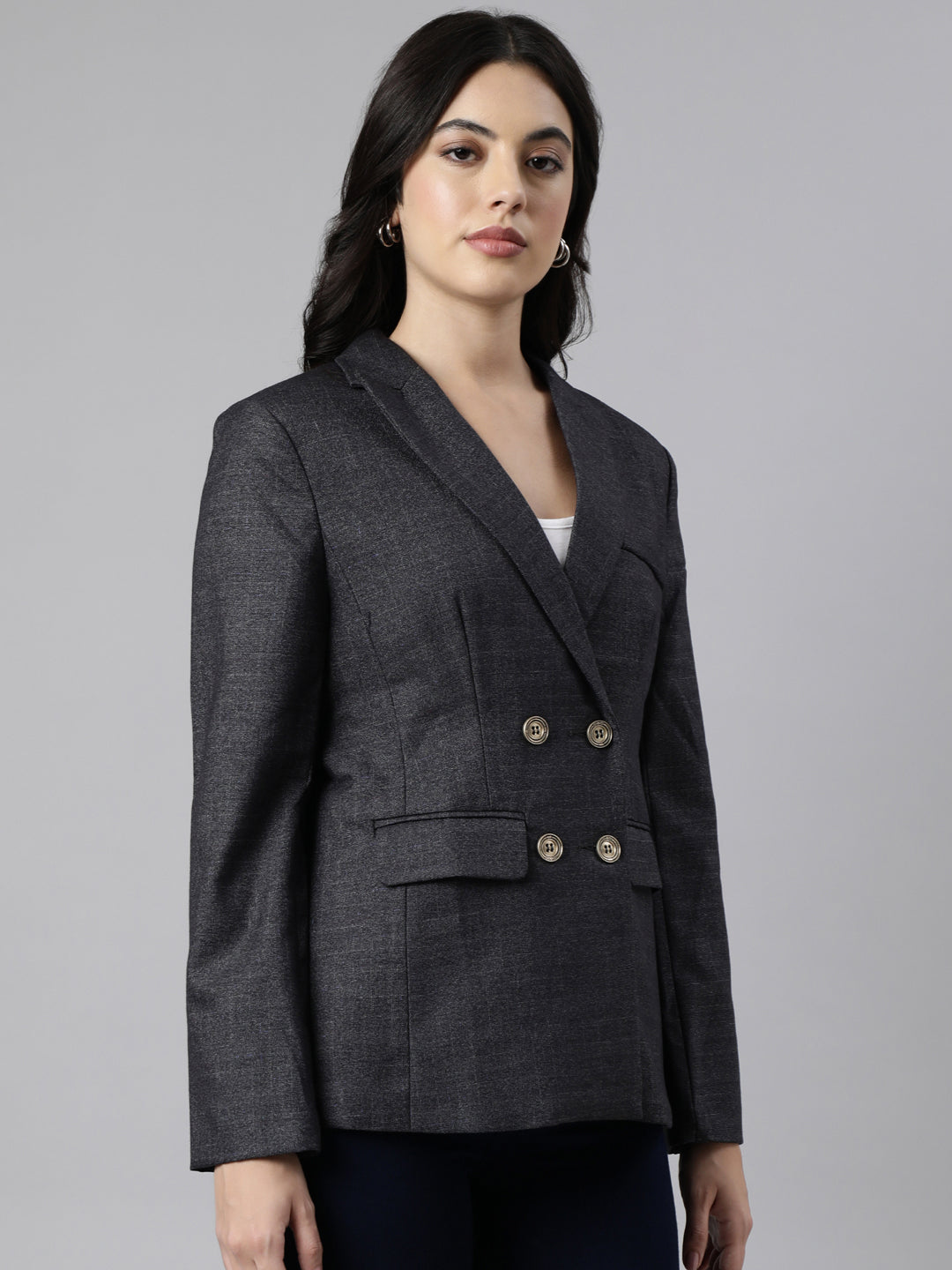 Women Grey Double-Breasted Blazer