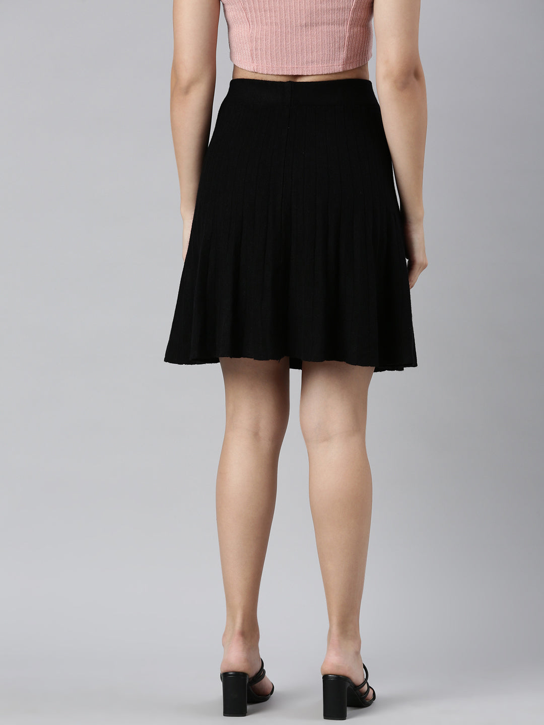 Women Self Design Black Flared Mini Skirt