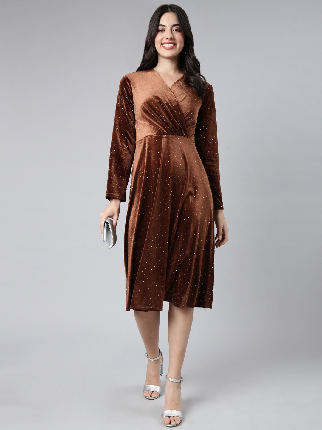 Women Embellished Brown A-Line Dress