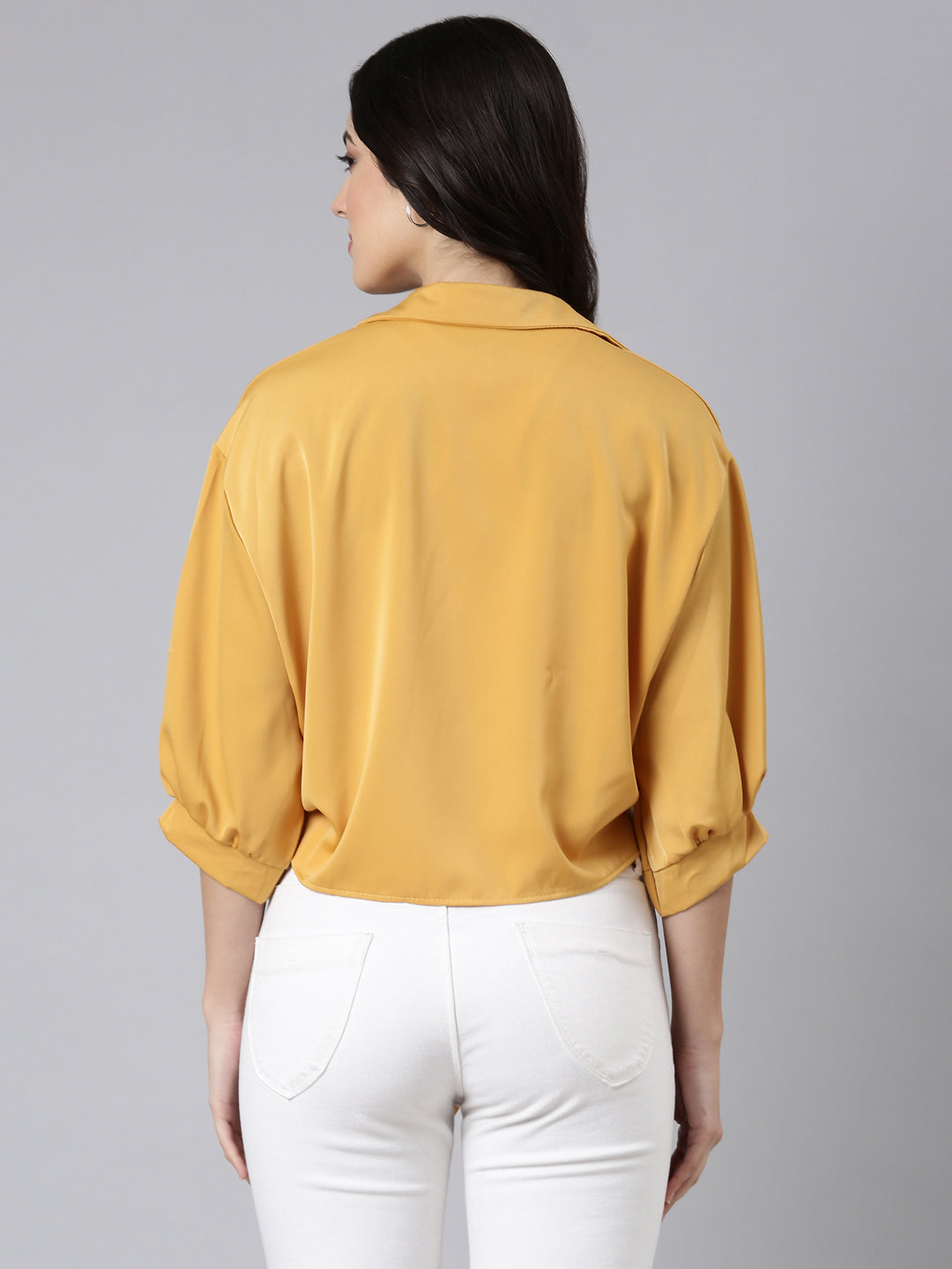 Women Solid Shirt Style Mustard Top