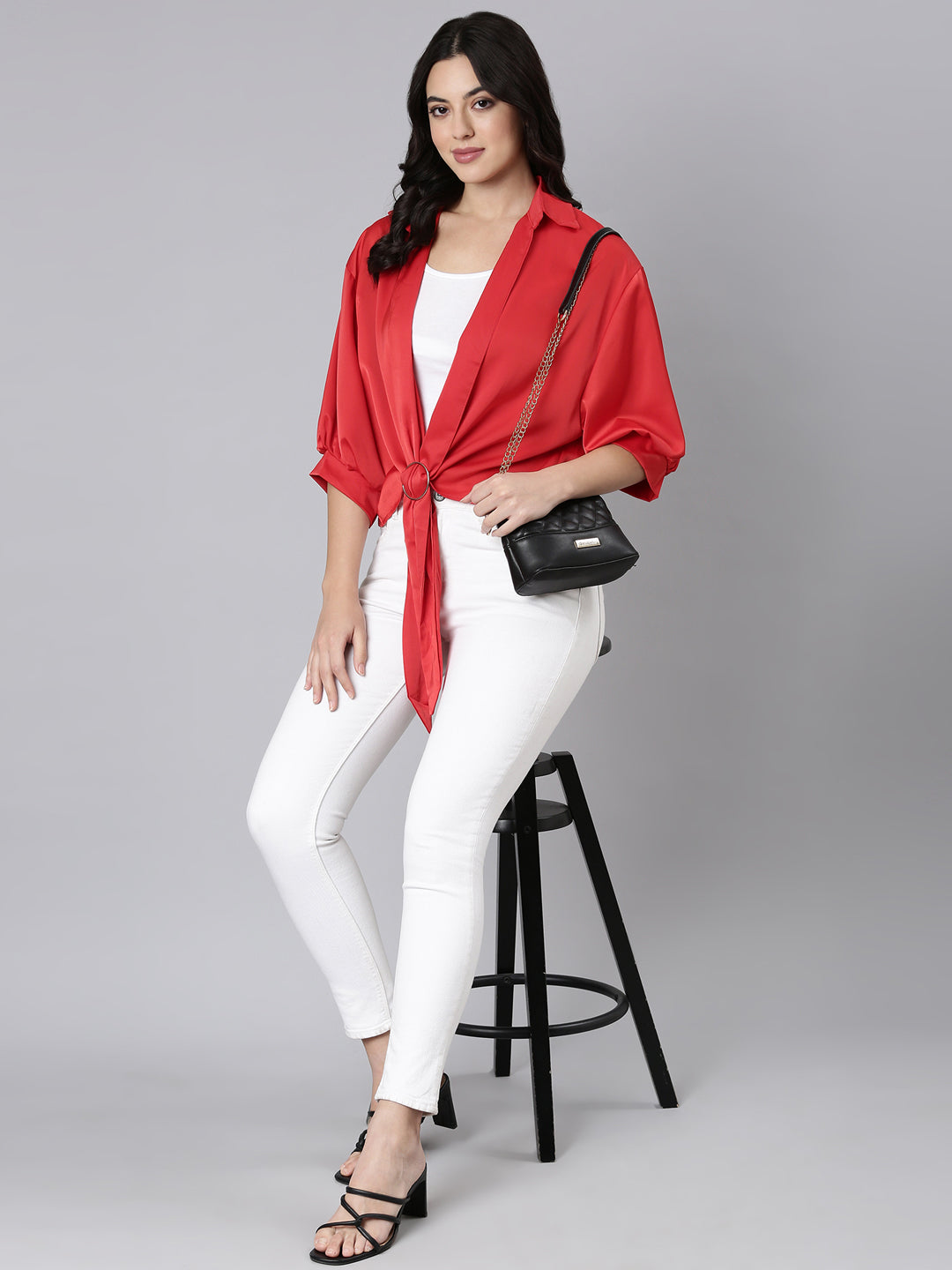 Women Solid Shirt Style Red Top