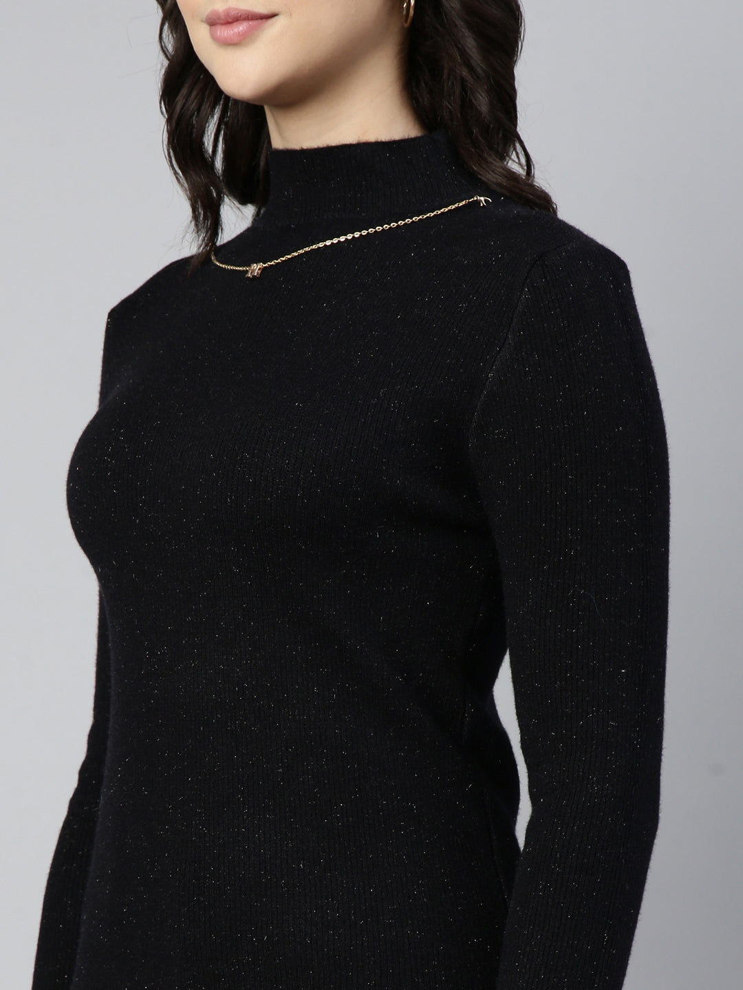 Women Solid Black Top Comes with Neck Chain